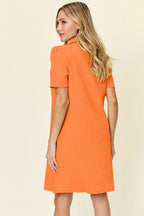 Double Take Full Size Texture Collared Neck Short Sleeve Dress - LoveNest Treasures