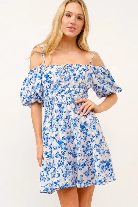 And The Why Off Shoulder Bubble Sleeve Dress - LoveNest Treasures