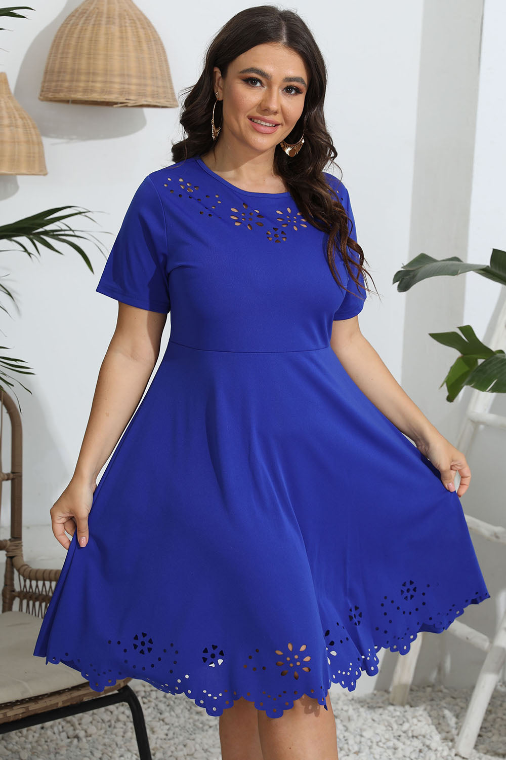 Plus Size Round Neck Openwork Dress - LoveNest Treasures
