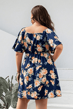 Plus Size Floral Print V-Neck Flutter Sleeve Mini Dress - LoveNest Treasures