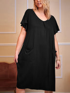Plus Size Round Neck Short Sleeve Lounge Dress - LoveNest Treasures