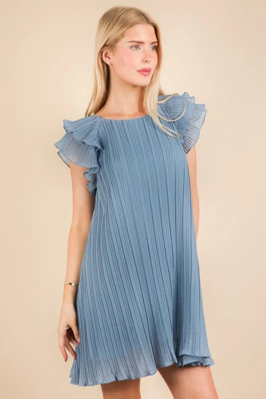 PerFee Plus Size Ruffle Sleeve Pleated Woven Mini Dress - LoveNest Treasures