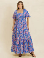 Plus Size Ruched Printed Short Sleeve Dress - LoveNest Treasures