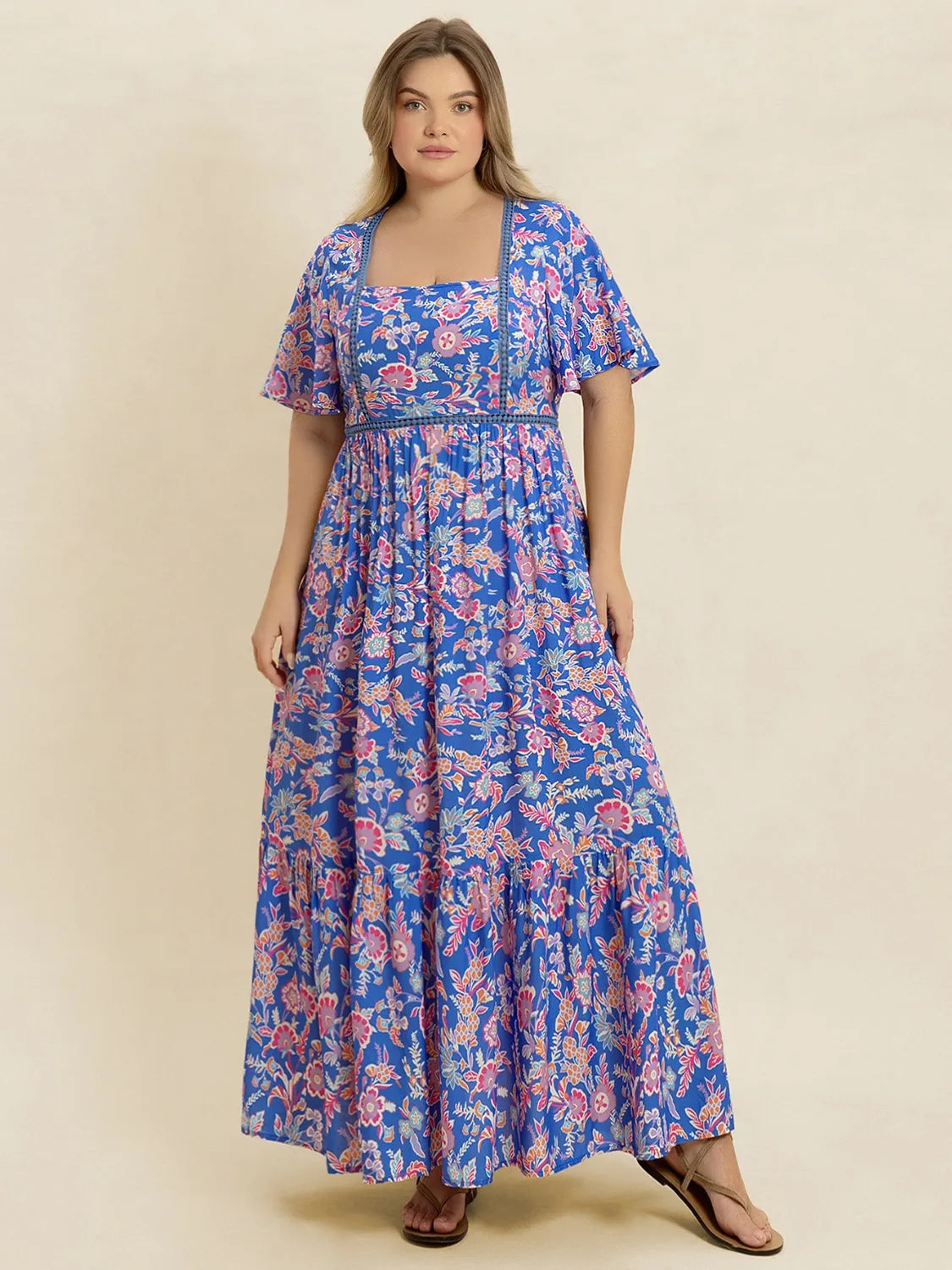 Plus Size Ruched Printed Short Sleeve Dress - LoveNest Treasures