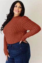 Basic Bae Full Size Ribbed Mock Neck Puff Sleeve T-Shirt - LoveNest Treasures