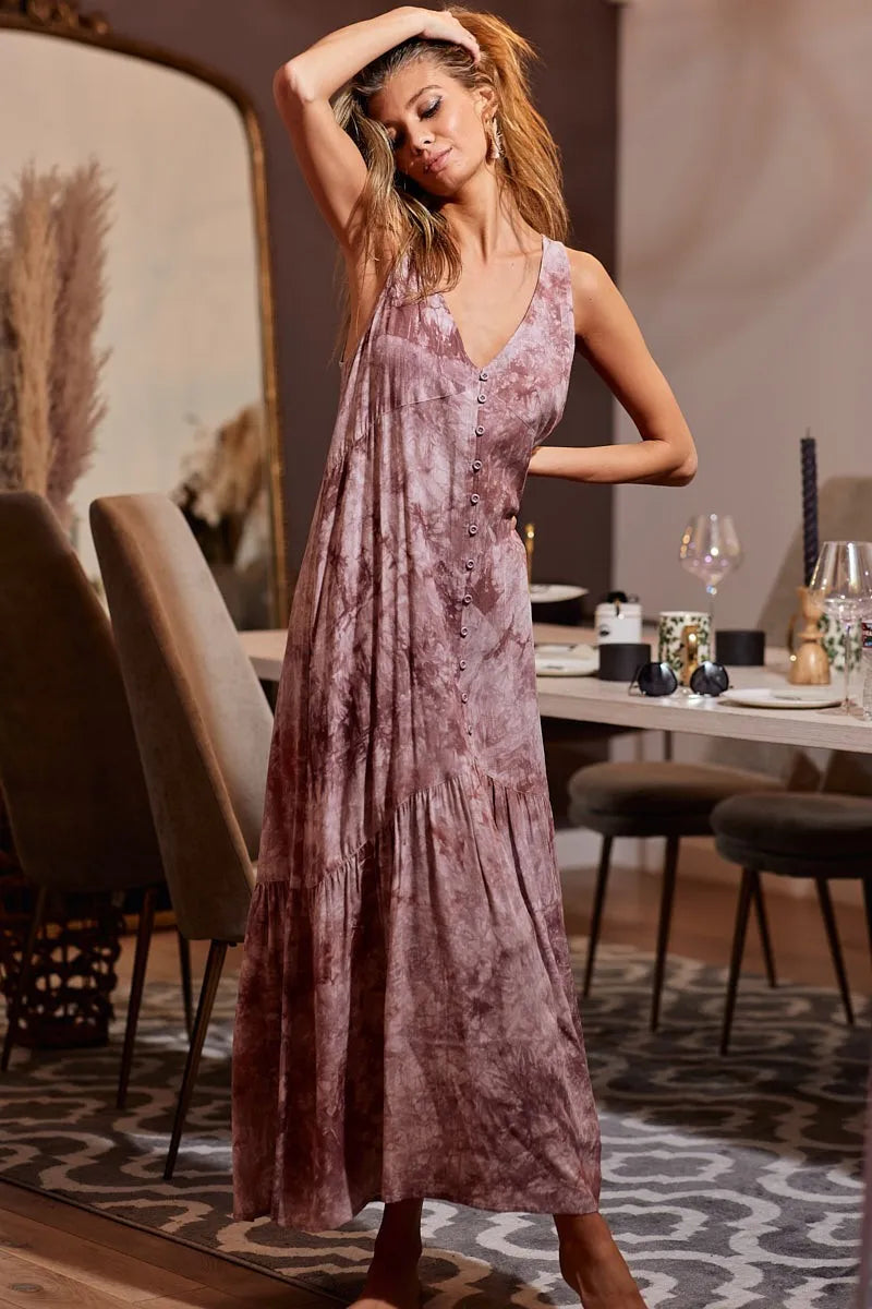 BiBi Tie-Dye Sleeveless V-Neck Dress - LoveNest Treasures