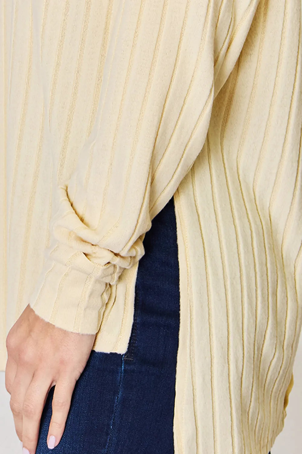 Basic Bae Full Size Ribbed Round Neck Slit T-Shirt - LoveNest Treasures