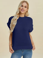 Double Take Full Size Mock Neck Short Sleeve Sweater - LoveNest Treasures
