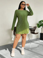 Honey Plus Size Lettuce Hem Round Neck Long Sleeve Dress - LoveNest Treasures