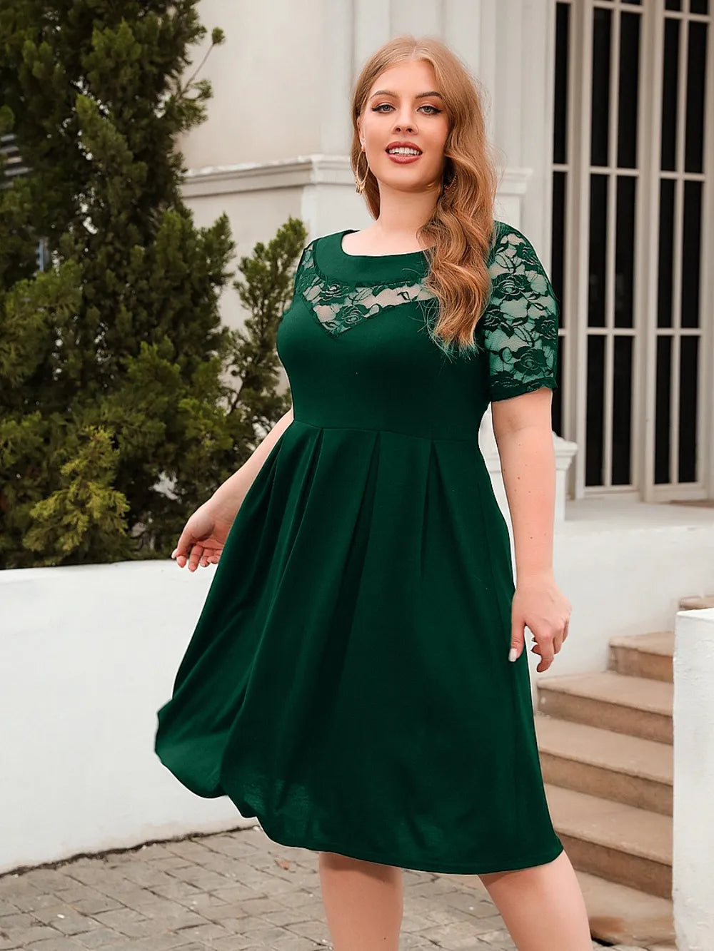 Plus Size Ruched Round Neck Short Sleeve Dress - LoveNest Treasures