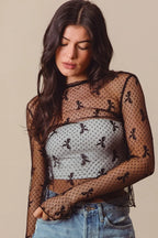 SO ME Bow Ribbon Pattern Sheer Lace Top - LoveNest Treasures