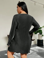 Honey Plus Size Lettuce Hem Round Neck Long Sleeve Dress - LoveNest Treasures