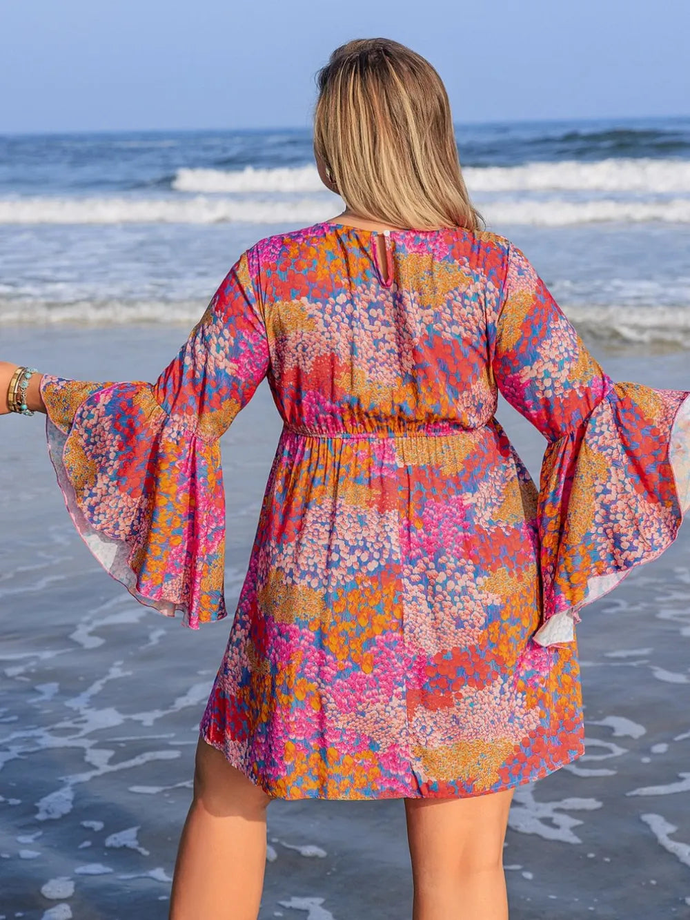 Plus Size Ruched Printed Long Sleeve Dress - LoveNest Treasures