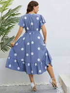 Honey Polka Dot Belted Flutter Sleeve Ruffle Hem Dress - LoveNest Treasures