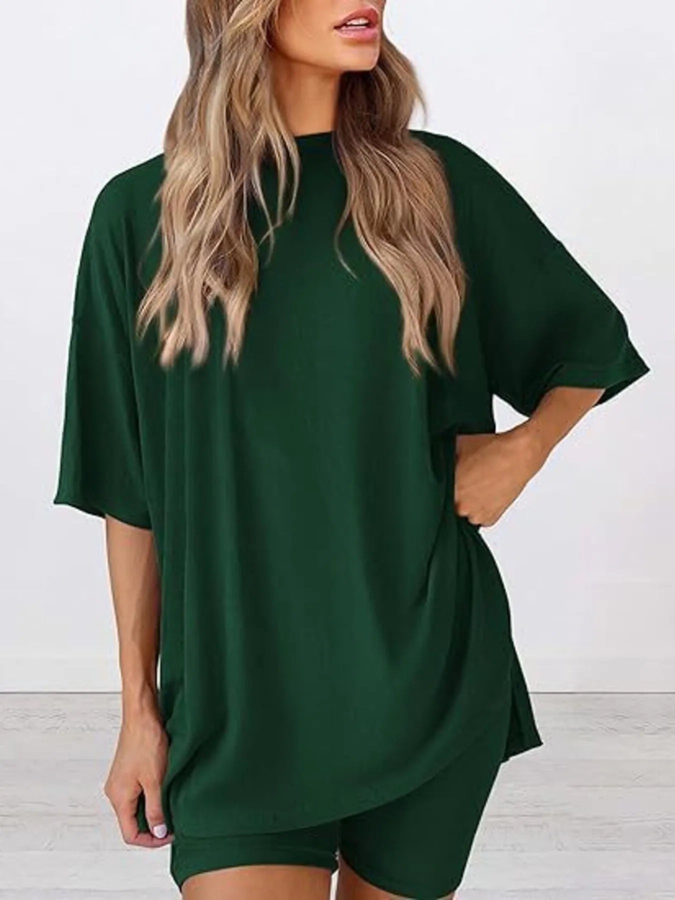 Full Size Oversized Round Neck Top and Shorts Set Plus Size - LoveNest Treasures
