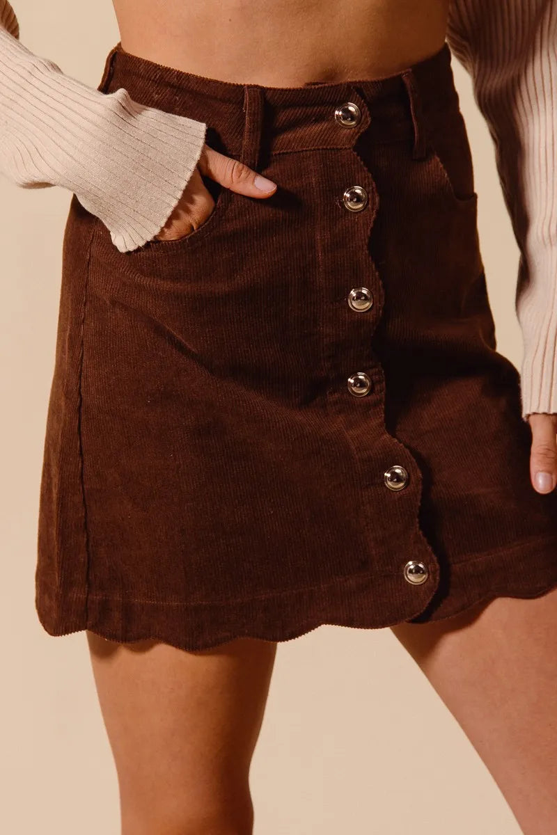 SO ME Scallop Buttoned Front Corduroy Mini Skirt - LoveNest Treasures