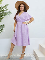 Honey Plus Size Printed Smocked Waist Surplice Dress - LoveNest Treasures