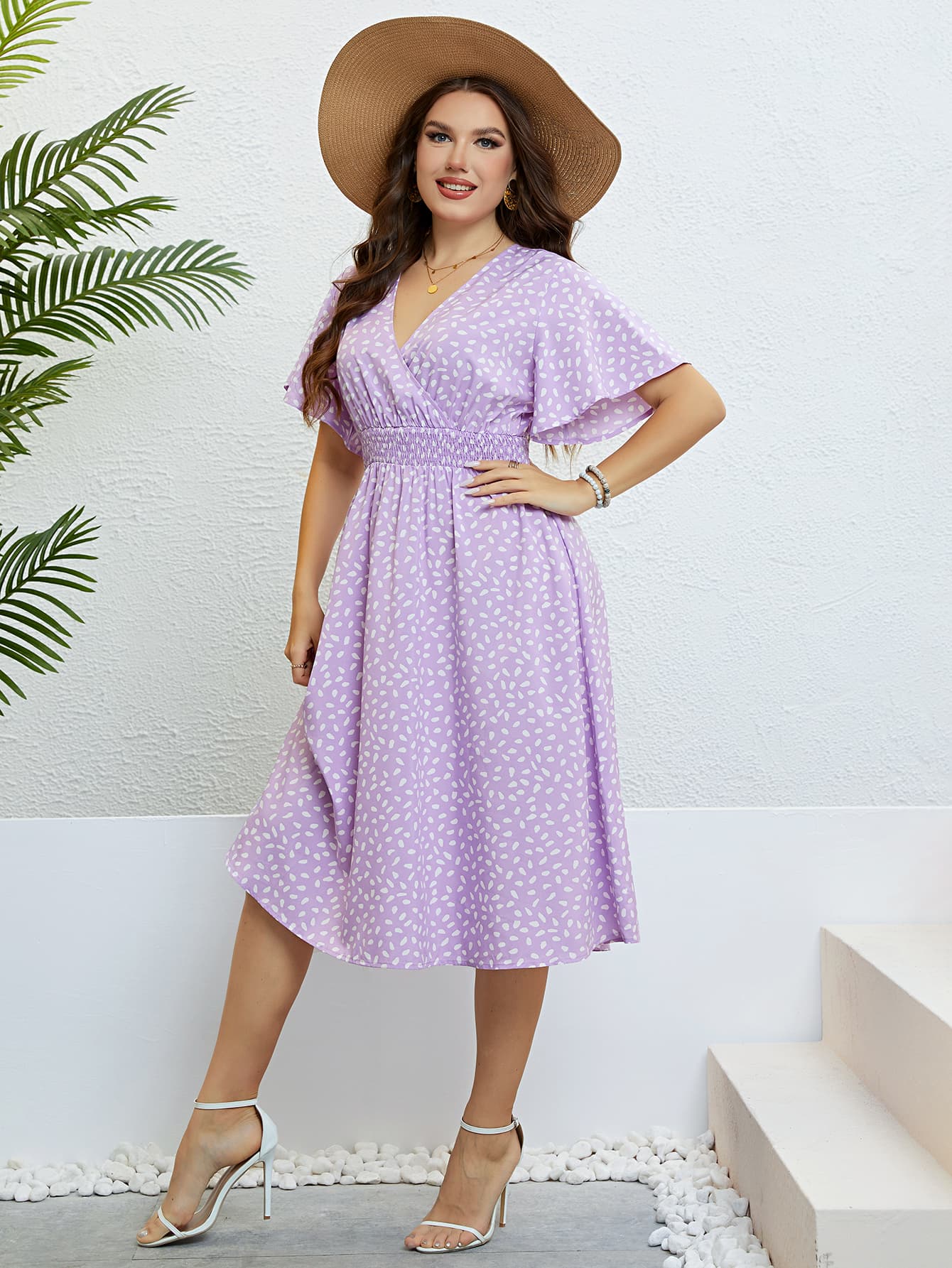 Honey Plus Size Printed Smocked Waist Surplice Dress - LoveNest Treasures