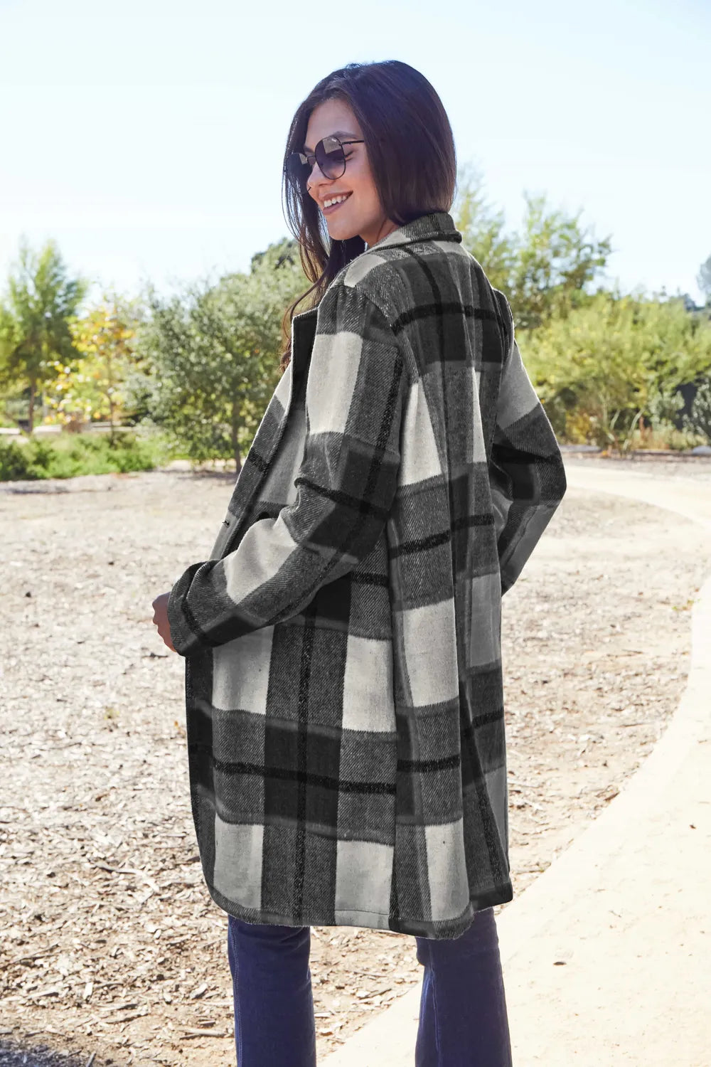Double Take Full Size Plaid Button Up Lapel Collar Coat - LoveNest Treasures