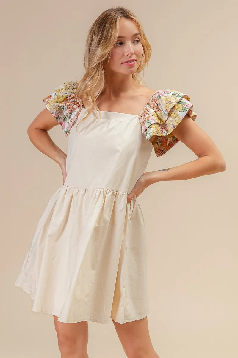 BiBi Flower Embroidered Floral Print Sleeve Dress - LoveNest Treasures