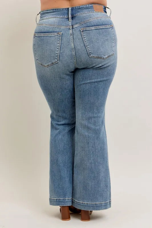 Judy Blue Full Size High-Waist Flare Denim Jeans with Front Seam Detail Plus Size - LoveNest Treasures