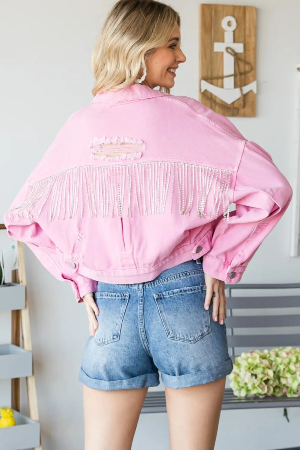 Veveret Fringe Distressed Button Up Denim Jacket - LoveNest Treasures