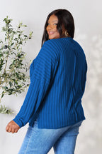 Basic Bae Full Size Ribbed Round Neck Slit Knit Top - LoveNest Treasures