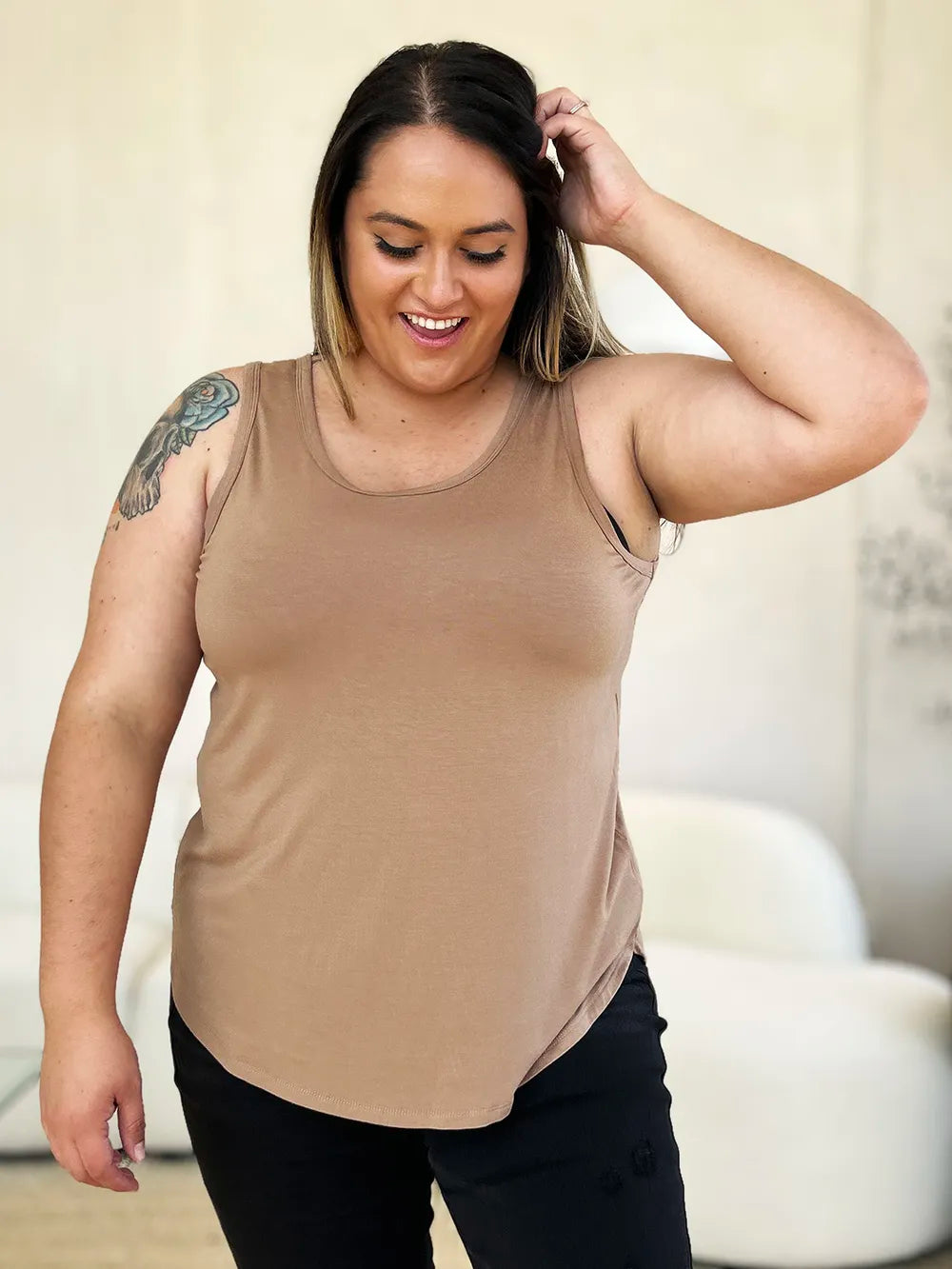 Basic Bae Full Size Round Neck Curved Hem Tank - LoveNest Treasures