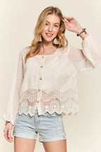 ADORA Button Down Embroidered Blouse - LoveNest Treasures