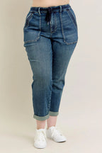 Judy Blue Full Size HW Vintage Wash Jeans w/ Drawstring Plus Size - LoveNest Treasures