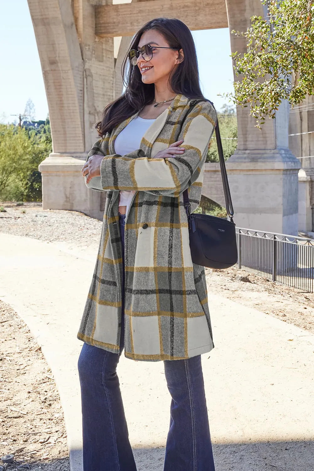 Double Take Full Size Plaid Button Up Lapel Collar Coat - LoveNest Treasures