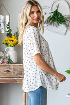 Heimish Full Size Crisscross Ditsy Floral Babydoll Top Plus Size - LoveNest Treasures