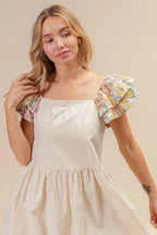 BiBi Flower Embroidered Floral Print Sleeve Dress - LoveNest Treasures
