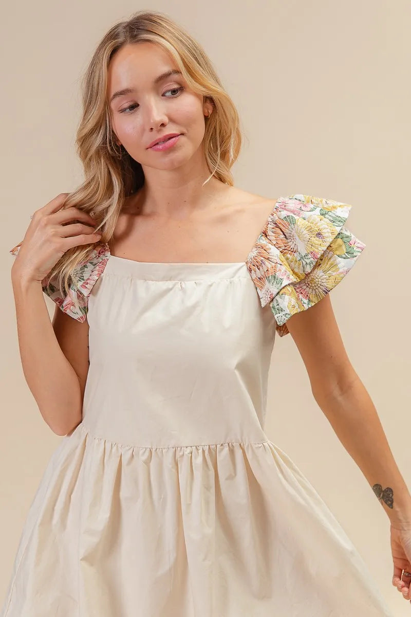 BiBi Flower Embroidered Floral Print Sleeve Dress - LoveNest Treasures