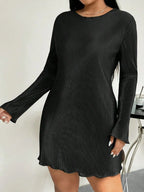 Honey Plus Size Lettuce Hem Round Neck Long Sleeve Dress - LoveNest Treasures