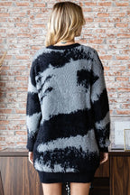 First Love Full Size Abstract Pattern Contrast Feather Yarn Sweater - LoveNest Treasures