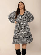 Plus Size Lace Detail Printed Balloon Sleeve Dress - LoveNest Treasures