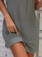 Full Size Drawstring Casual Sleeveless Hooded Mini Dress Plus Size - LoveNest Treasures