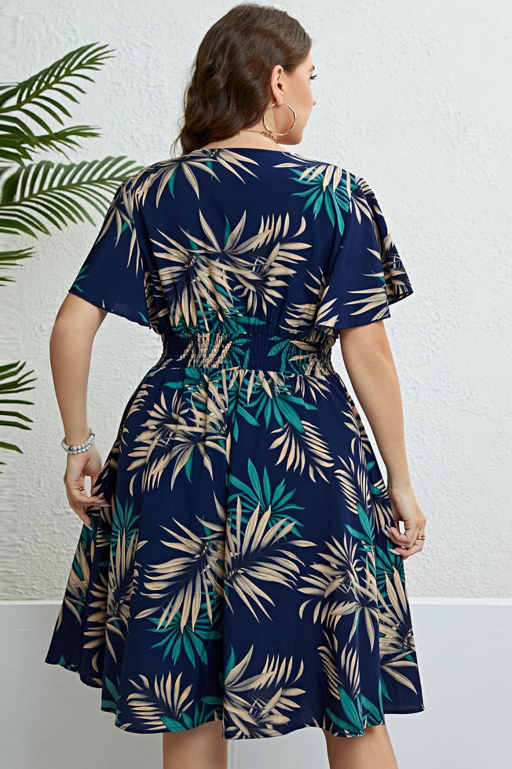 Honey Botanical Print Flutter Sleeve Smocked Waist Dress - LoveNest Treasures