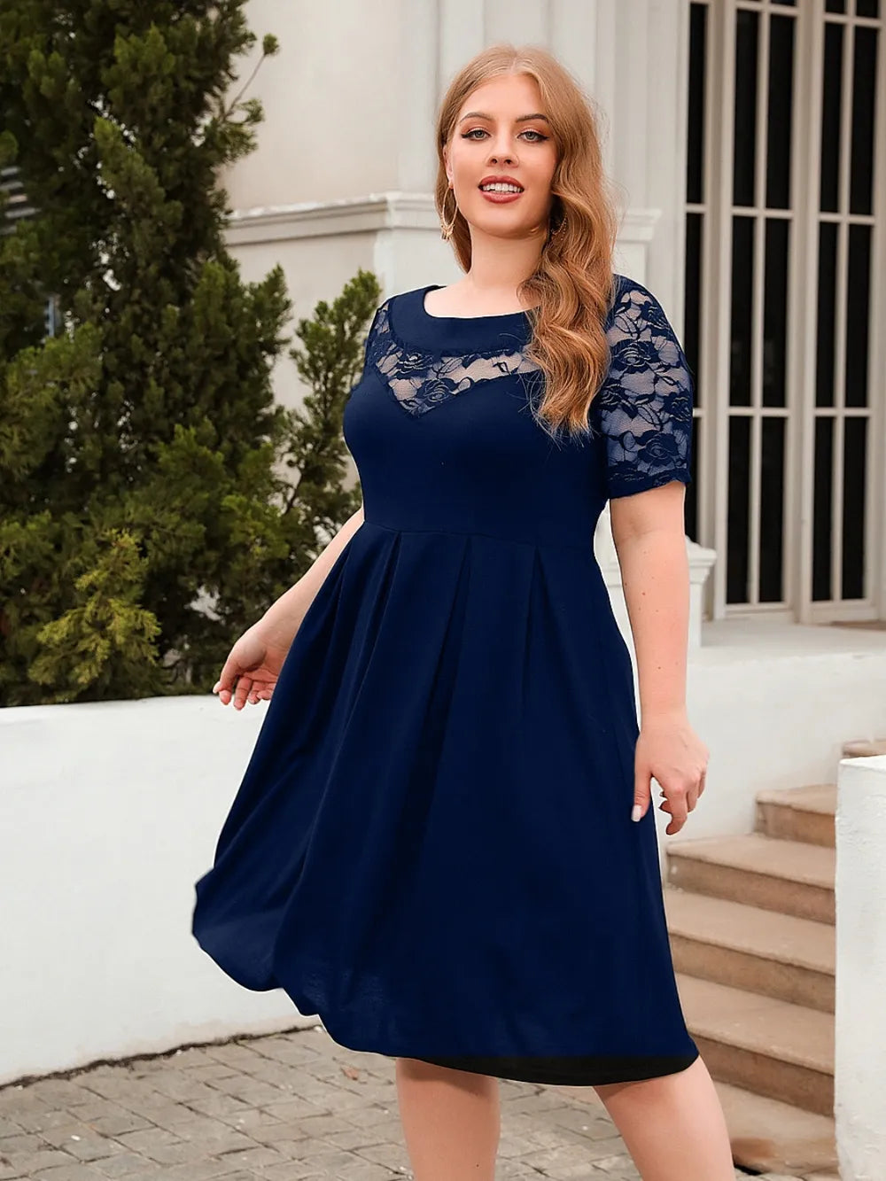 Plus Size Ruched Round Neck Short Sleeve Dress - LoveNest Treasures