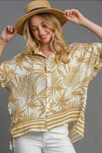 Umgee Full Size Tropical Print Button Down Shirt Plus Size - LoveNest Treasures