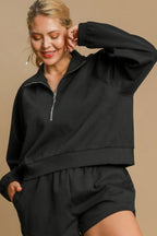 Umgee Full Size Half Zip Cropped Sweatshirt Plus Size - LoveNest Treasures