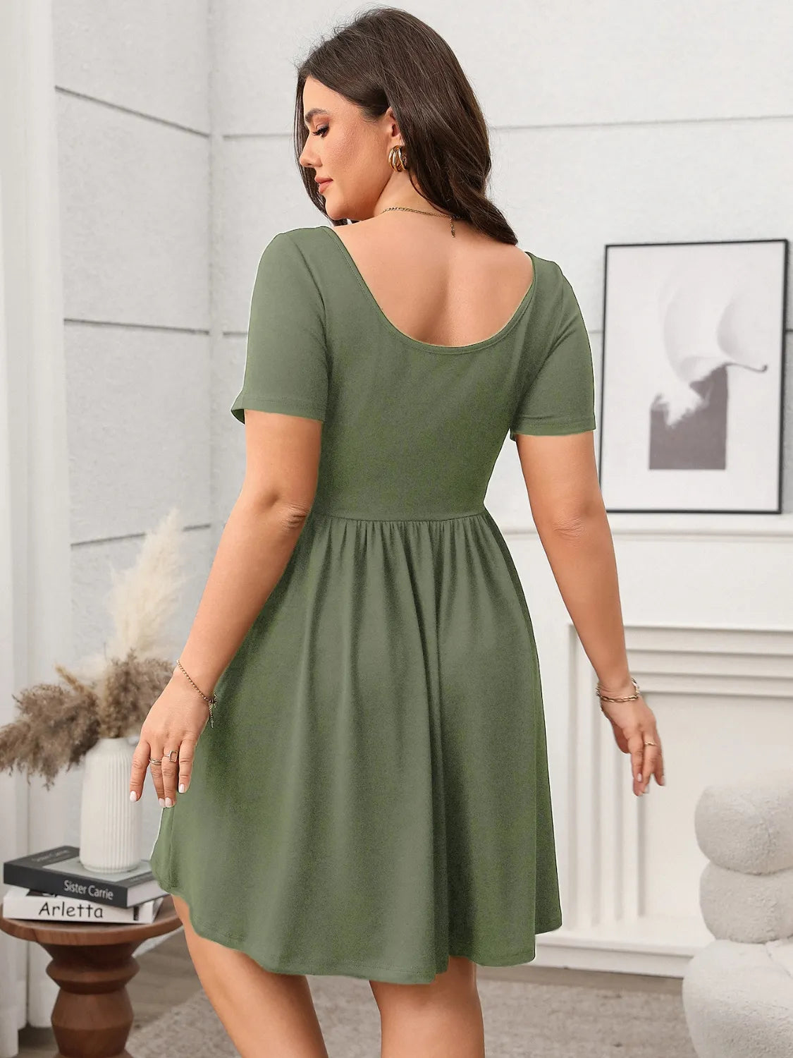 Plus Size Square Neck Short Sleeve Mini Dress - LoveNest Treasures