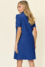 Double Take Full Size Texture Collared Neck Short Sleeve Dress - LoveNest Treasures
