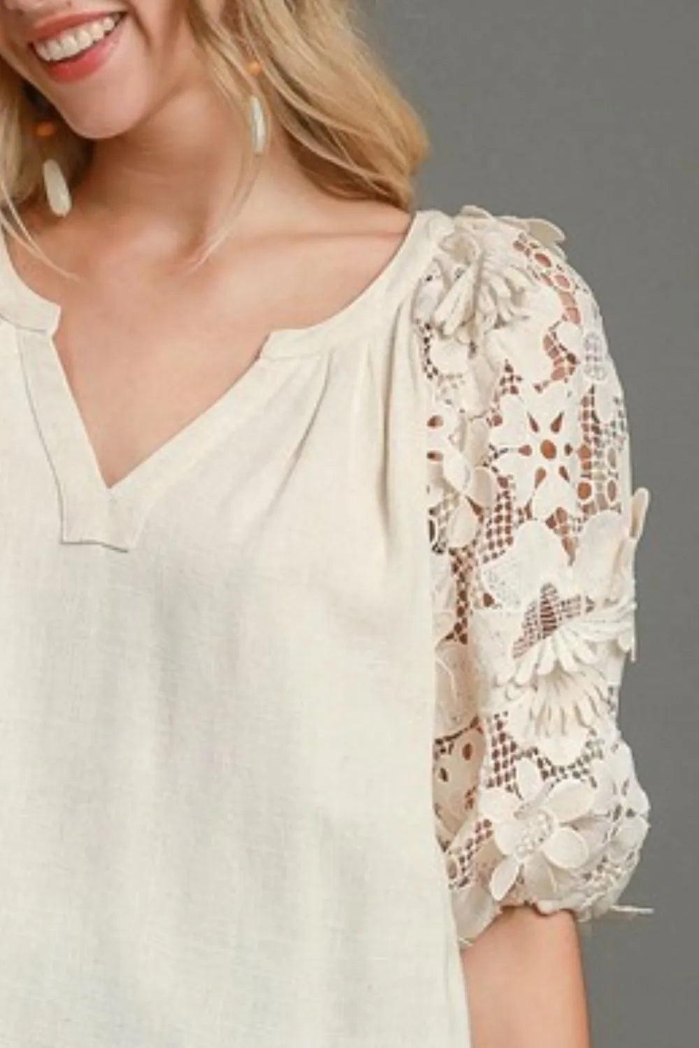 Umgee Full Size French Terry Boxy Cut Top with 3D Floral Sleeve Plus Size - LoveNest Treasures
