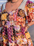 Plus Size Printed Round Neck Short Sleeve Dress - LoveNest Treasures