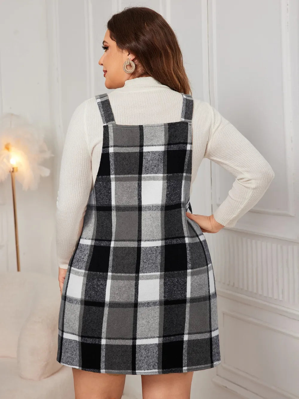 Honey Plus Size Plaid Wide Strap Overall Dress - LoveNest Treasures