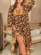 Plus Size Printed V-Neck Balloon Sleeve Dress - LoveNest Treasures