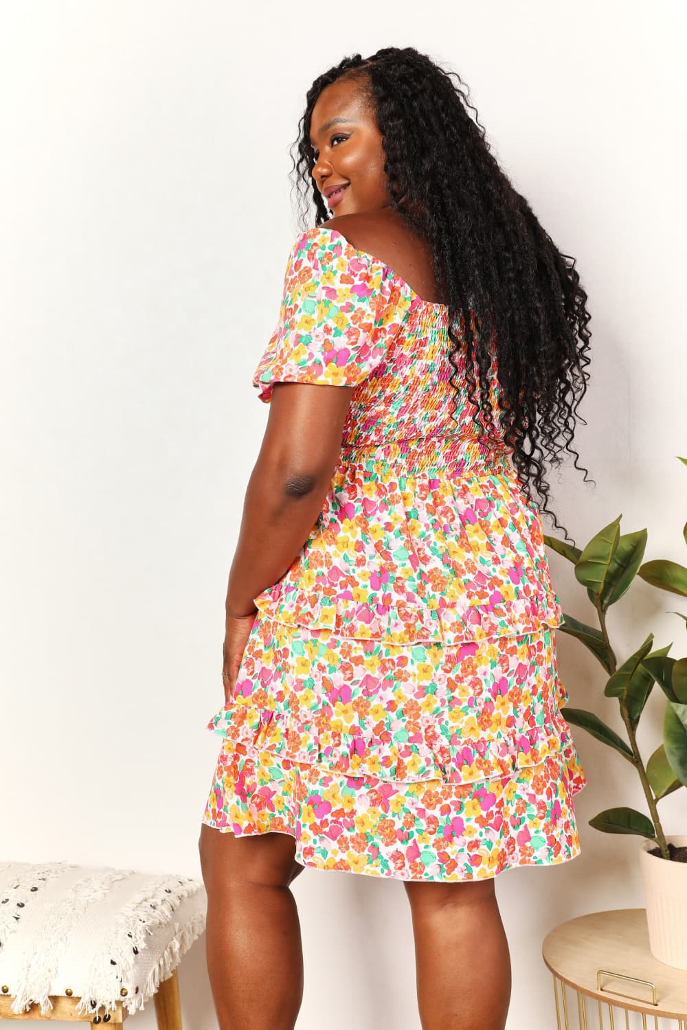 Devine Smocked Sweetheart Neck Flounce Sleeve Mini Dress - LoveNest Treasures