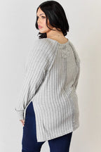 Basic Bae Full Size Ribbed Round Neck Slit T-Shirt - LoveNest Treasures